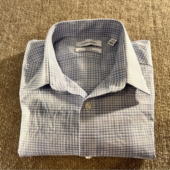 Calvin Klein Blue Checkered Shirt size Small Slim - Picture 3 of 5